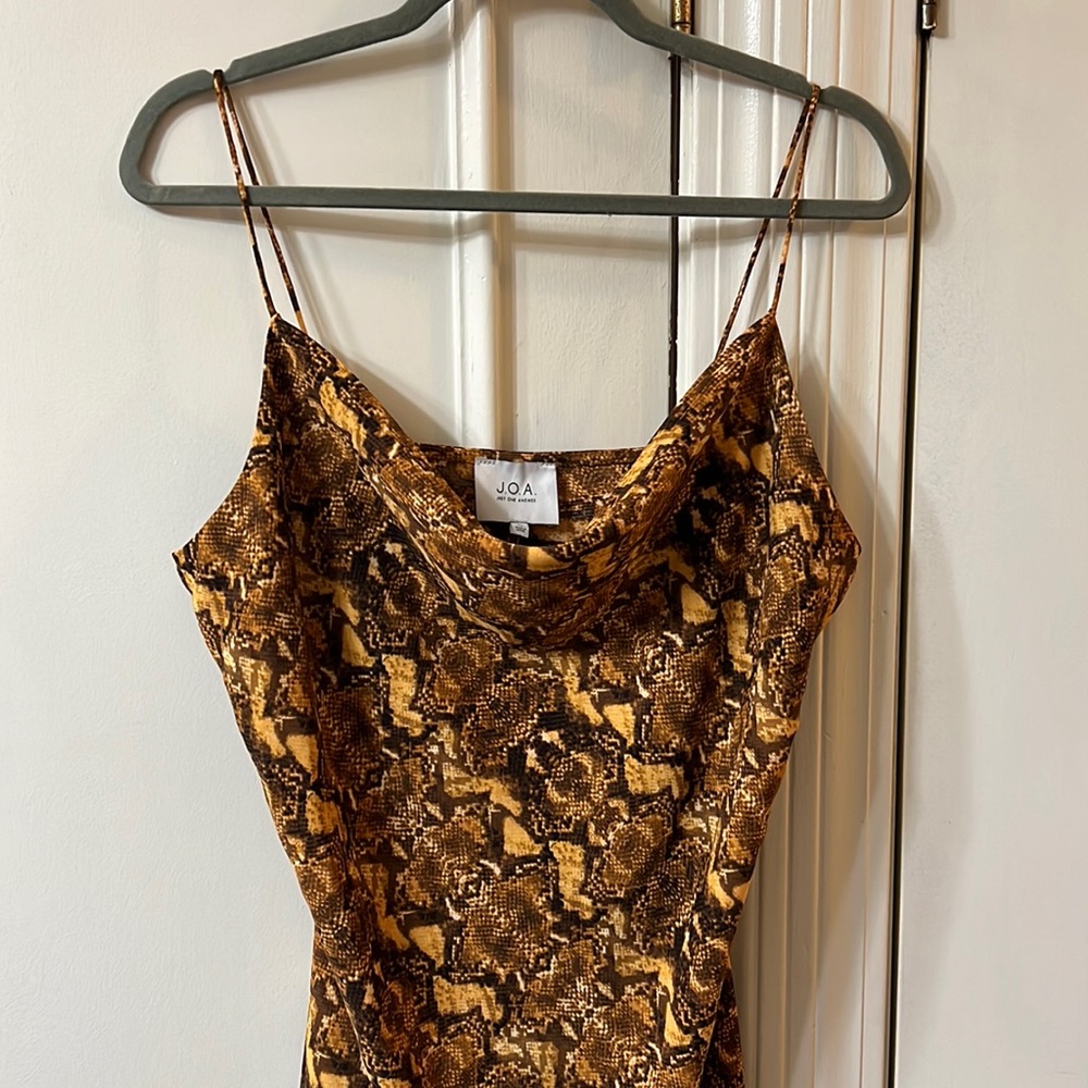 Cowl Neck Snake Print Satin Slip Dress